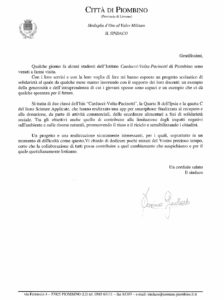 Lettera del Primo Cittadino del Comune di Piombino di presentazione dell'azienda